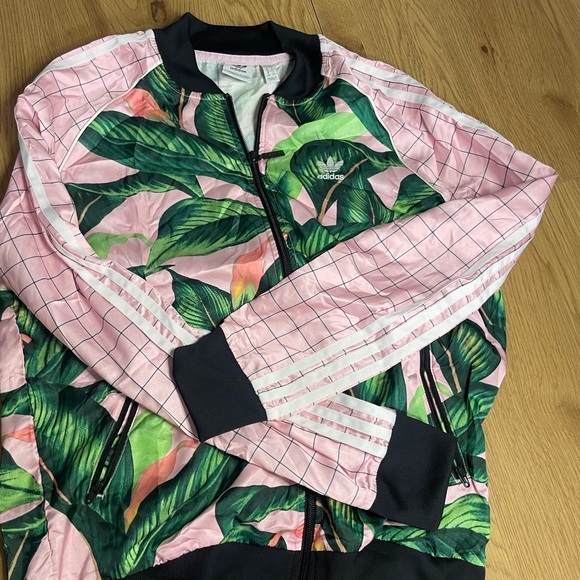 Adidas Women's Pink and Green Leaf Print Jacket - Picture 5 of 6